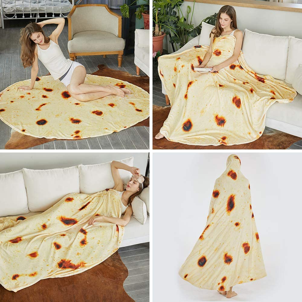 SeaRoomy Burritos Tortilla Throw Blanket, Tortilla Wrap Blanket, Novelty Tortilla Round Blanket Giant Tortilla Round Soft Blanket for Adults and Kids